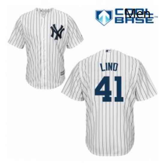 Mens Majestic New York Yankees 41 Adam Lind Replica White Home MLB Jersey